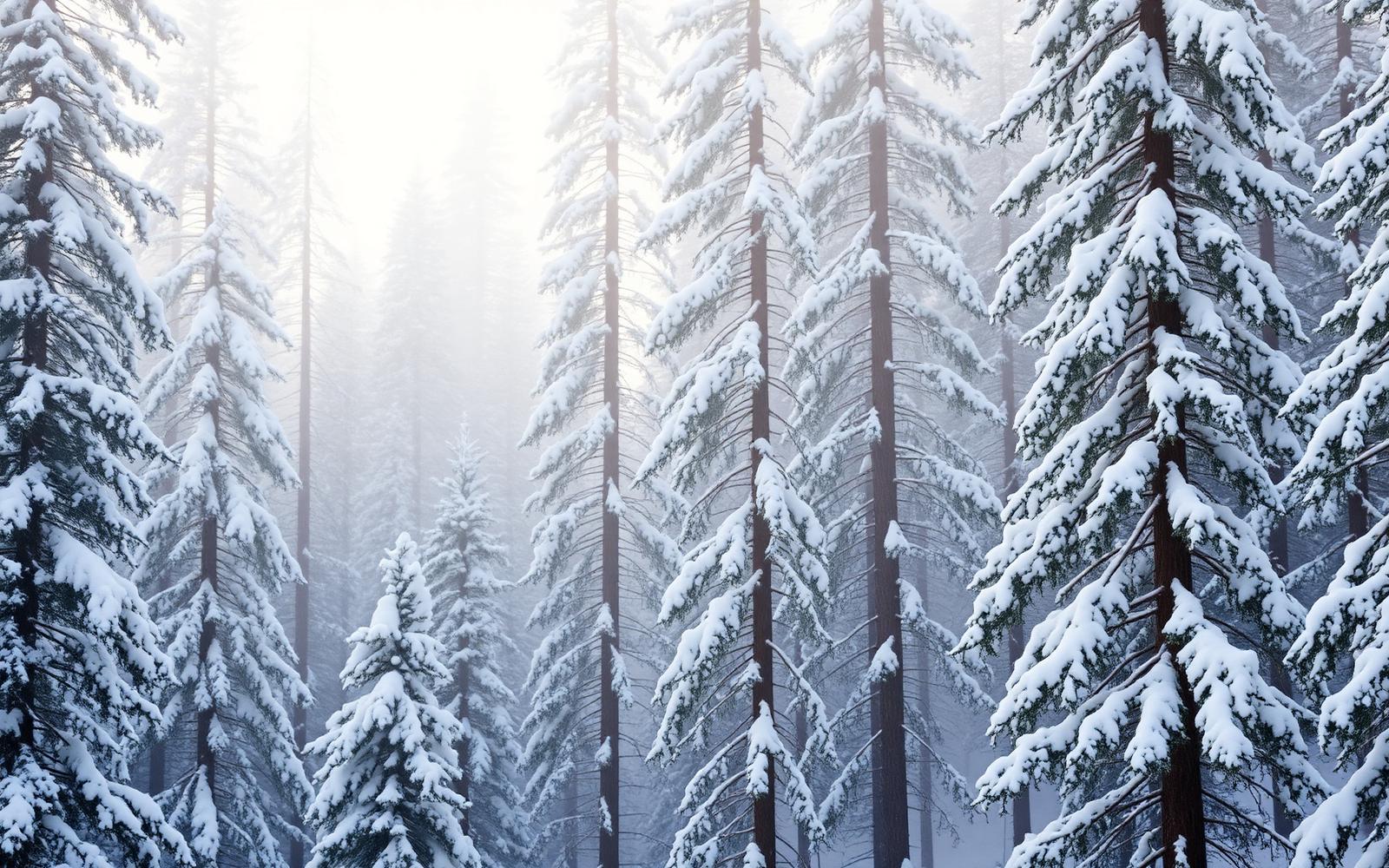Snow-covered pines in the northern Sierra